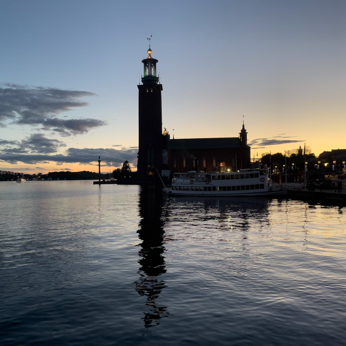 Stockholm, Sweden at sunset.